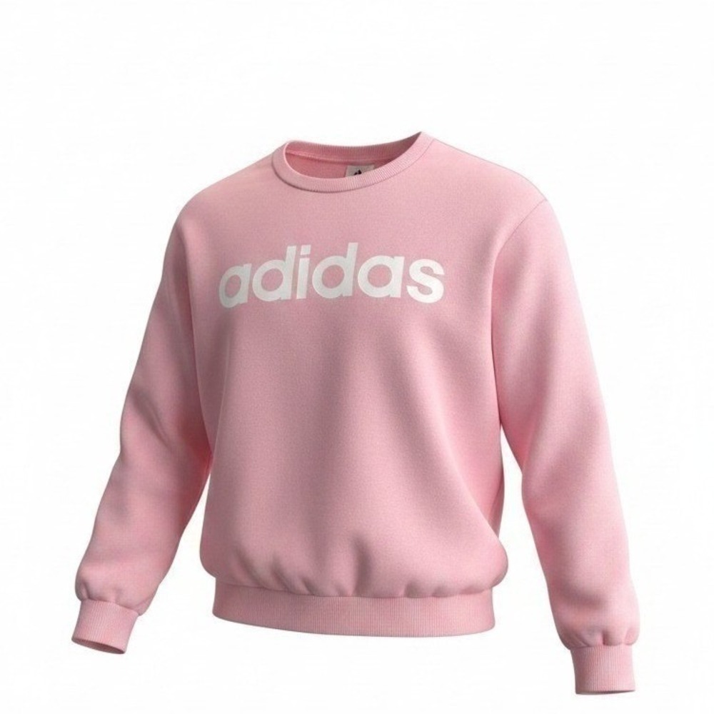 Adidas Womens Essentials Logo Crewneck Sweatshirt Pink White Large L